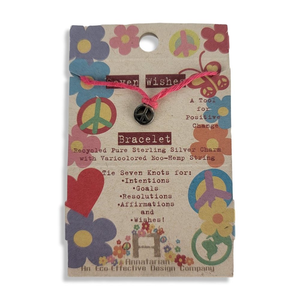 NWT Seven Wishes 925 Sterling Peace Charm Bracelet with Ultra Violet String